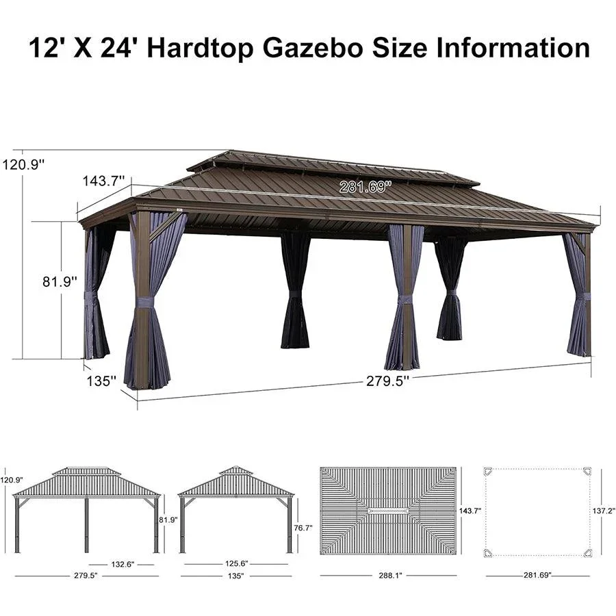 PURPLE LEAF Outdoor Hardtop Gazebo for Patio Bronze Aluminum Frame Pavilion with Navy-Blue Curtain - Image 130