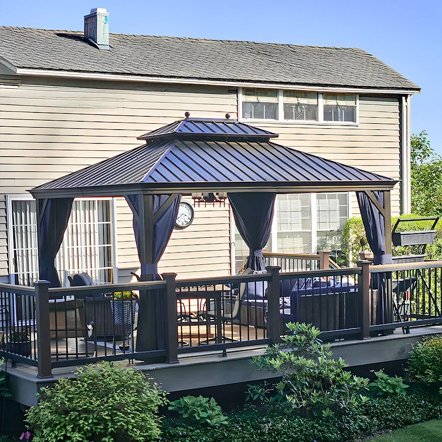 PURPLE LEAF Outdoor Hardtop Gazebo for Patio Bronze Aluminum Frame Pavilion with Navy-Blue Curtain - Image 131