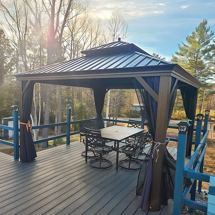 PURPLE LEAF Outdoor Hardtop Gazebo for Patio Bronze Aluminum Frame Pavilion with Navy-Blue Curtain - Image 132