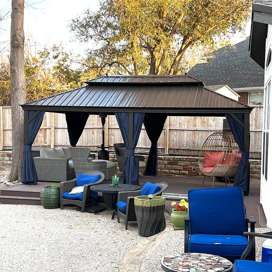 PURPLE LEAF Outdoor Hardtop Gazebo for Patio Bronze Aluminum Frame Pavilion with Navy-Blue Curtain - Image 134