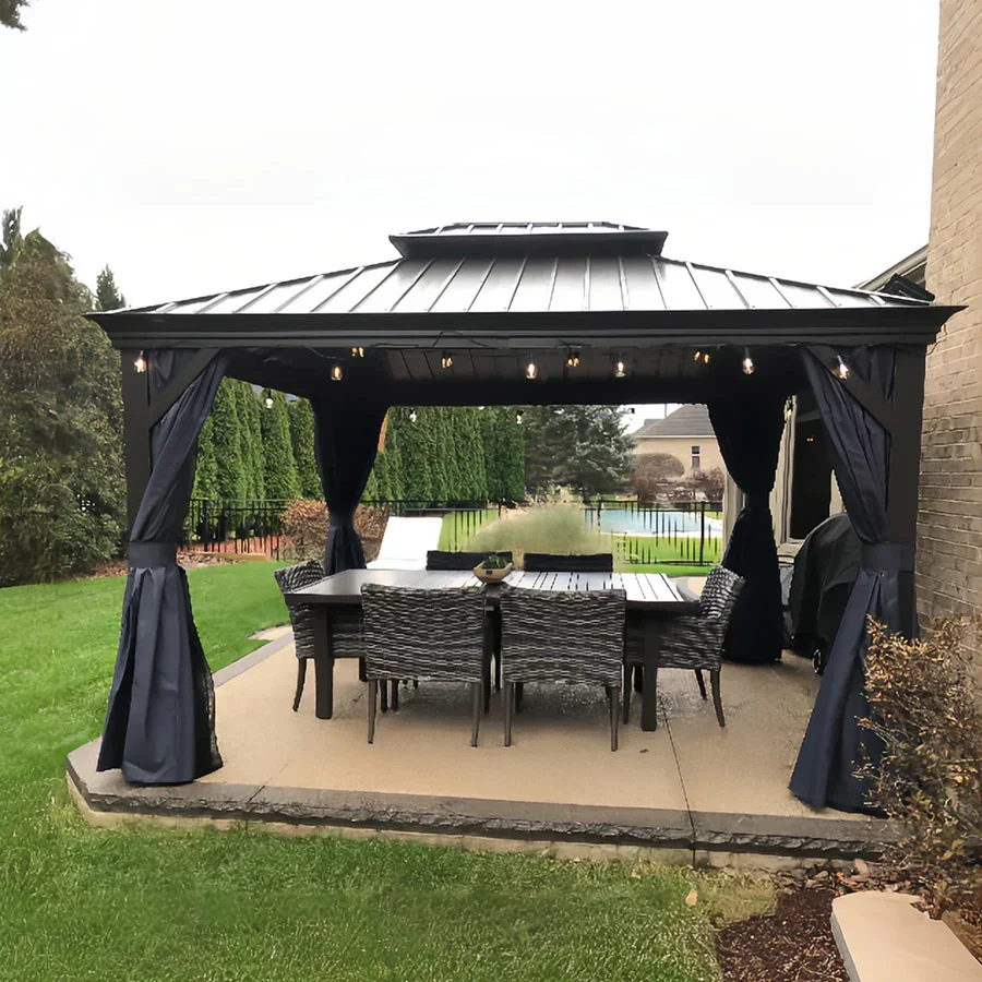 PURPLE LEAF Outdoor Hardtop Gazebo for Patio Bronze Aluminum Frame Pavilion with Navy-Blue Curtain - Image 135