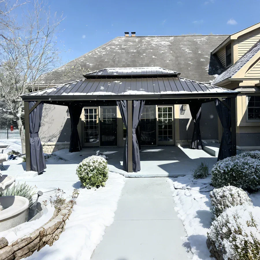 PURPLE LEAF Outdoor Hardtop Gazebo for Patio Bronze Aluminum Frame Pavilion with Navy-Blue Curtain - Image 140