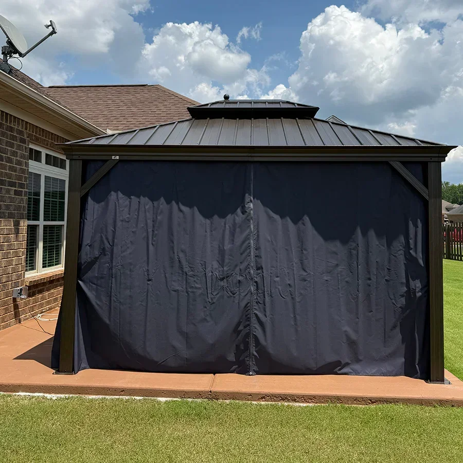 PURPLE LEAF Outdoor Hardtop Gazebo for Patio Bronze Aluminum Frame Pavilion with Navy-Blue Curtain - Image 142