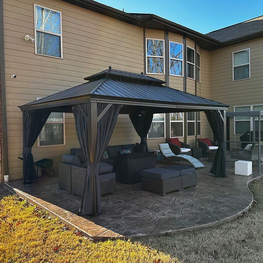 PURPLE LEAF Outdoor Hardtop Gazebo for Patio Bronze Aluminum Frame Pavilion with Navy-Blue Curtain - Image 144