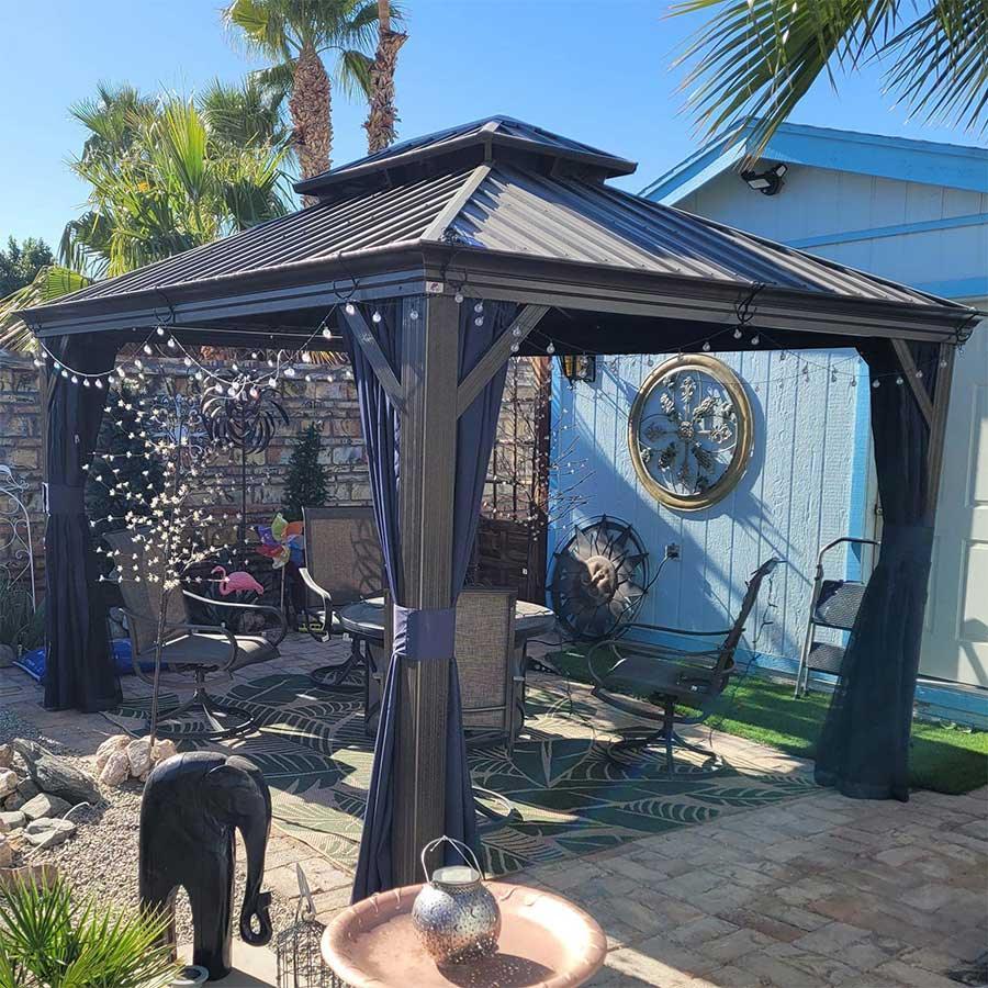 PURPLE LEAF Outdoor Hardtop Gazebo for Patio Bronze Aluminum Frame Pavilion with Navy-Blue Curtain - Image 15