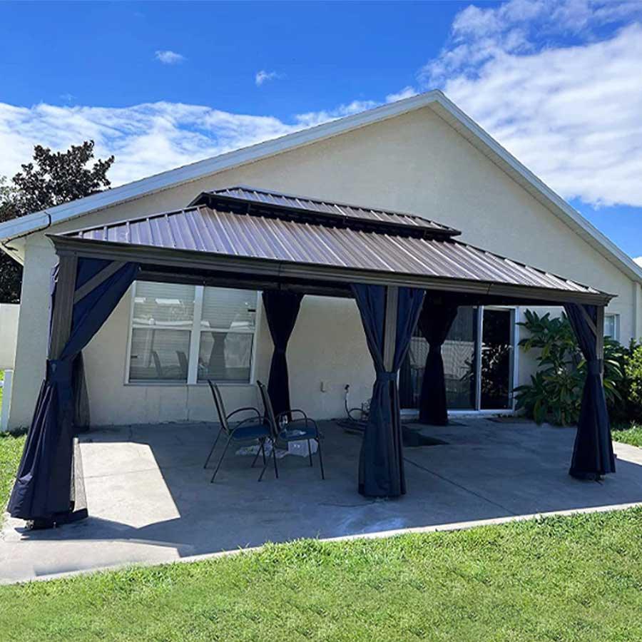 PURPLE LEAF Outdoor Hardtop Gazebo for Patio Bronze Aluminum Frame Pavilion with Navy-Blue Curtain - Image 16