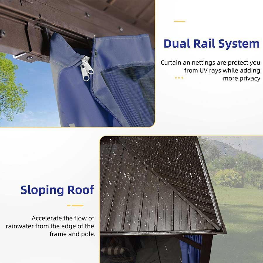 PURPLE LEAF Outdoor Hardtop Gazebo for Patio Bronze Aluminum Frame Pavilion with Navy-Blue Curtain - Image 18