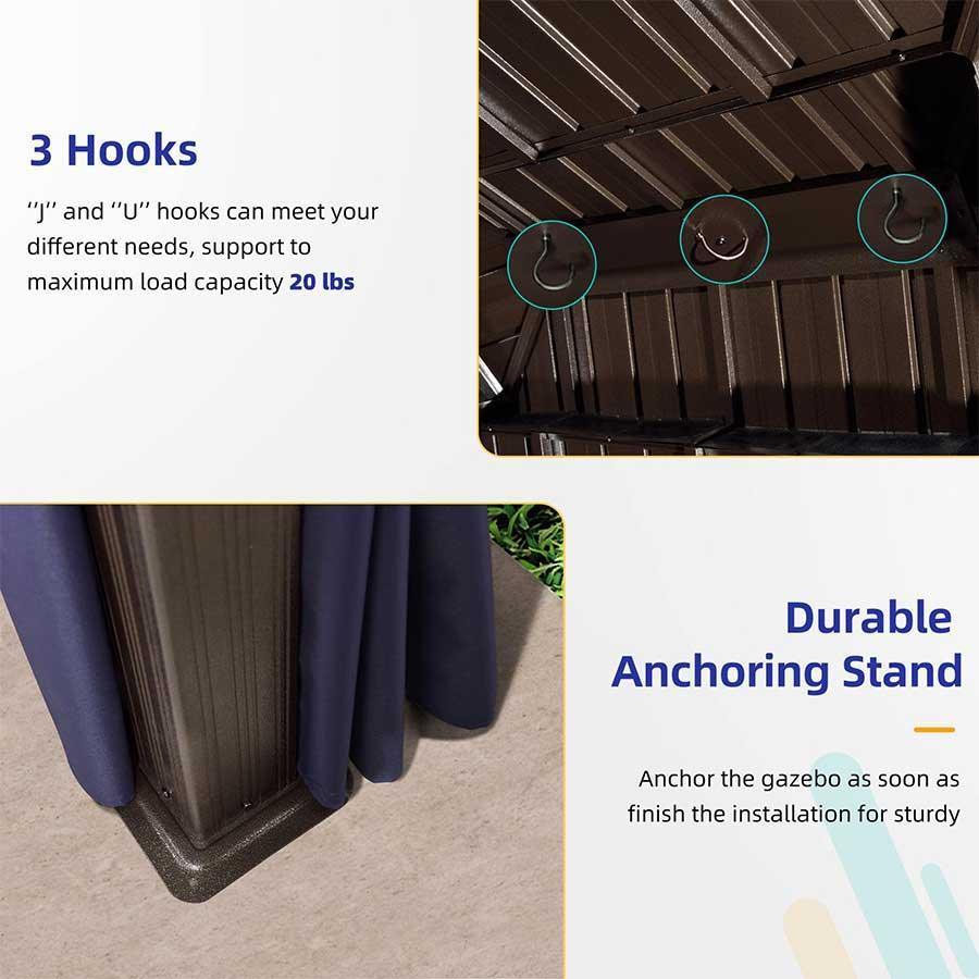 PURPLE LEAF Outdoor Hardtop Gazebo for Patio Bronze Aluminum Frame Pavilion with Navy-Blue Curtain - Image 20