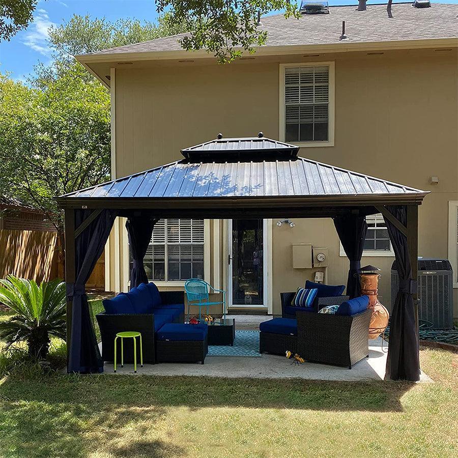PURPLE LEAF Outdoor Hardtop Gazebo for Patio Bronze Aluminum Frame Pavilion with Navy-Blue Curtain - Image 22