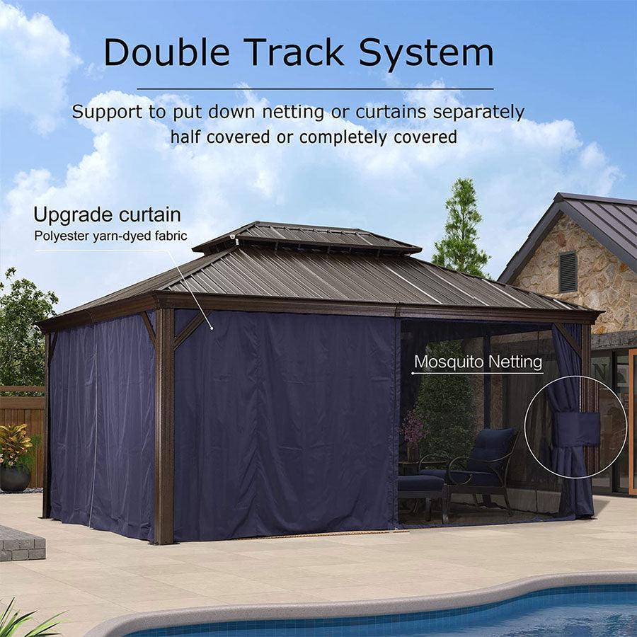 PURPLE LEAF Outdoor Hardtop Gazebo for Patio Bronze Aluminum Frame Pavilion with Navy-Blue Curtain - Image 23