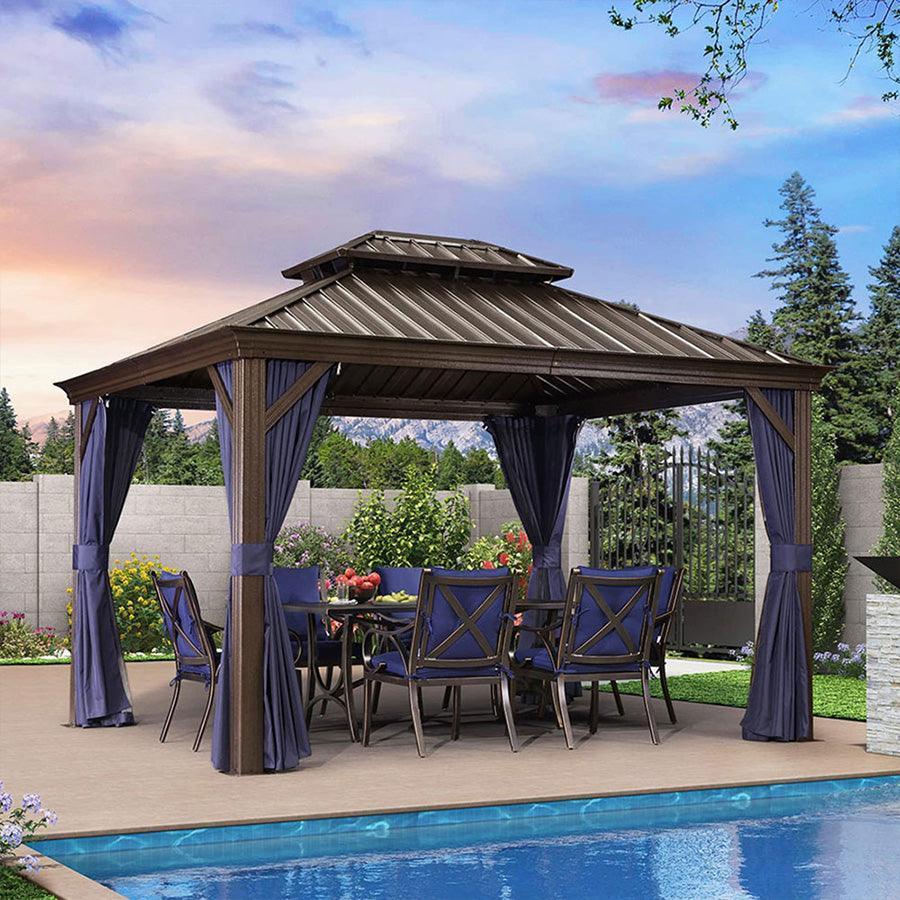 PURPLE LEAF Outdoor Hardtop Gazebo for Patio Bronze Aluminum Frame Pavilion with Navy-Blue Curtain - Image 29