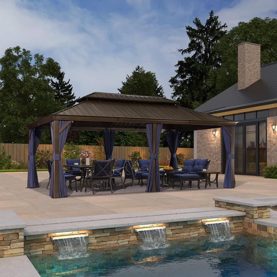 PURPLE LEAF Outdoor Hardtop Gazebo for Patio Bronze Aluminum Frame Pavilion with Navy-Blue Curtain - Image 30