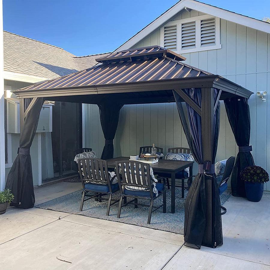 PURPLE LEAF Outdoor Hardtop Gazebo for Patio Bronze Aluminum Frame Pavilion with Navy-Blue Curtain - Image 31