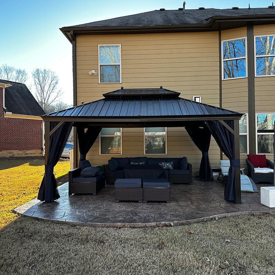 PURPLE LEAF Outdoor Hardtop Gazebo for Patio Bronze Aluminum Frame Pavilion with Navy-Blue Curtain - Image 32