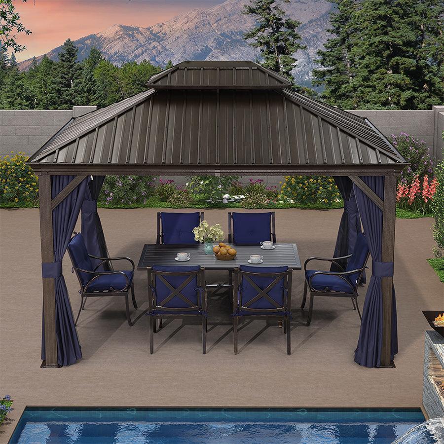 PURPLE LEAF Outdoor Hardtop Gazebo for Patio Bronze Aluminum Frame Pavilion with Navy-Blue Curtain - Image 33