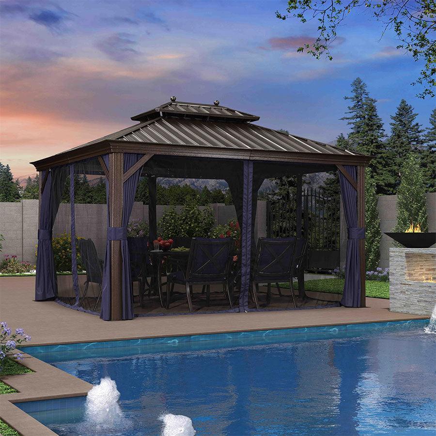 PURPLE LEAF Outdoor Hardtop Gazebo for Patio Bronze Aluminum Frame Pavilion with Navy-Blue Curtain - Image 35