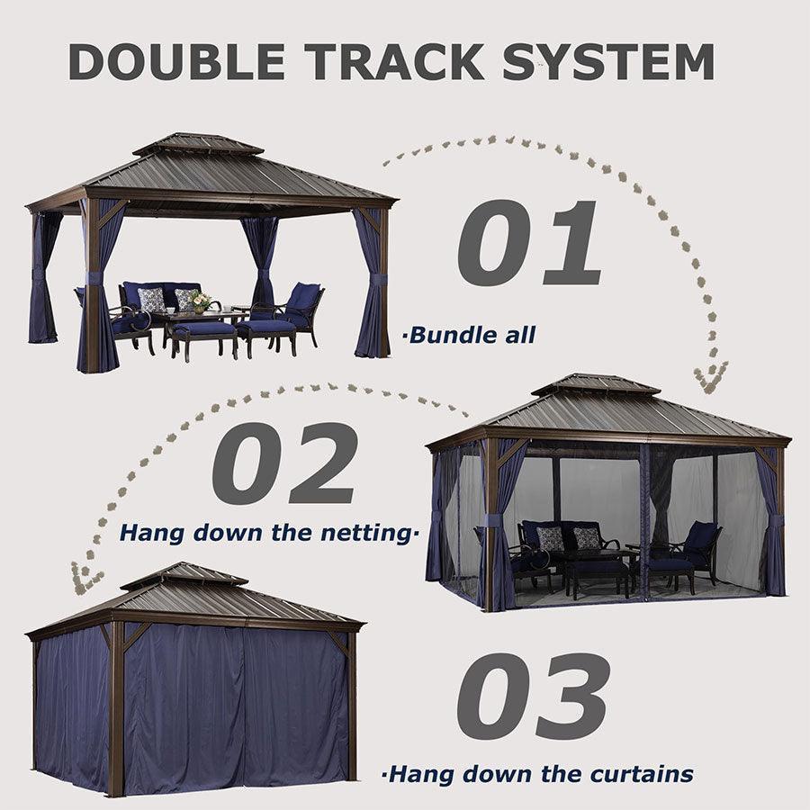 PURPLE LEAF Outdoor Hardtop Gazebo for Patio Bronze Aluminum Frame Pavilion with Navy-Blue Curtain - Image 36