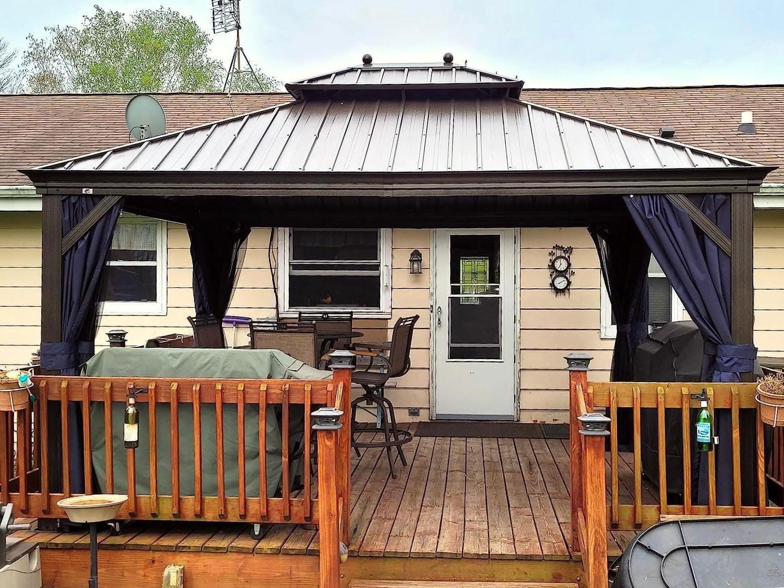 PURPLE LEAF Outdoor Hardtop Gazebo for Patio Bronze Aluminum Frame Pavilion with Navy-Blue Curtain - Image 37