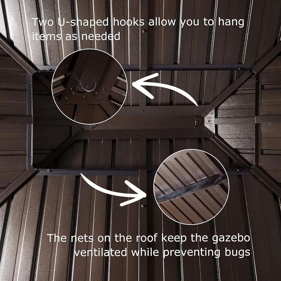 PURPLE LEAF Outdoor Hardtop Gazebo for Patio Bronze Aluminum Frame Pavilion with Navy-Blue Curtain - Image 40