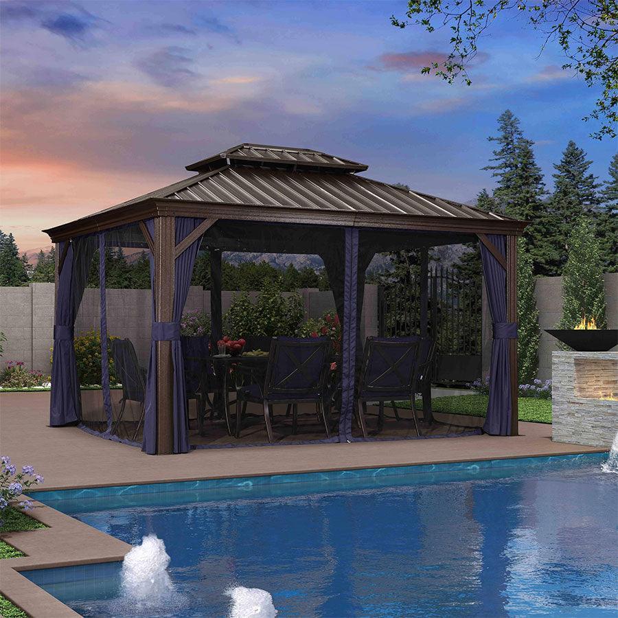 PURPLE LEAF Outdoor Hardtop Gazebo for Patio Bronze Aluminum Frame Pavilion with Navy-Blue Curtain - Image 41