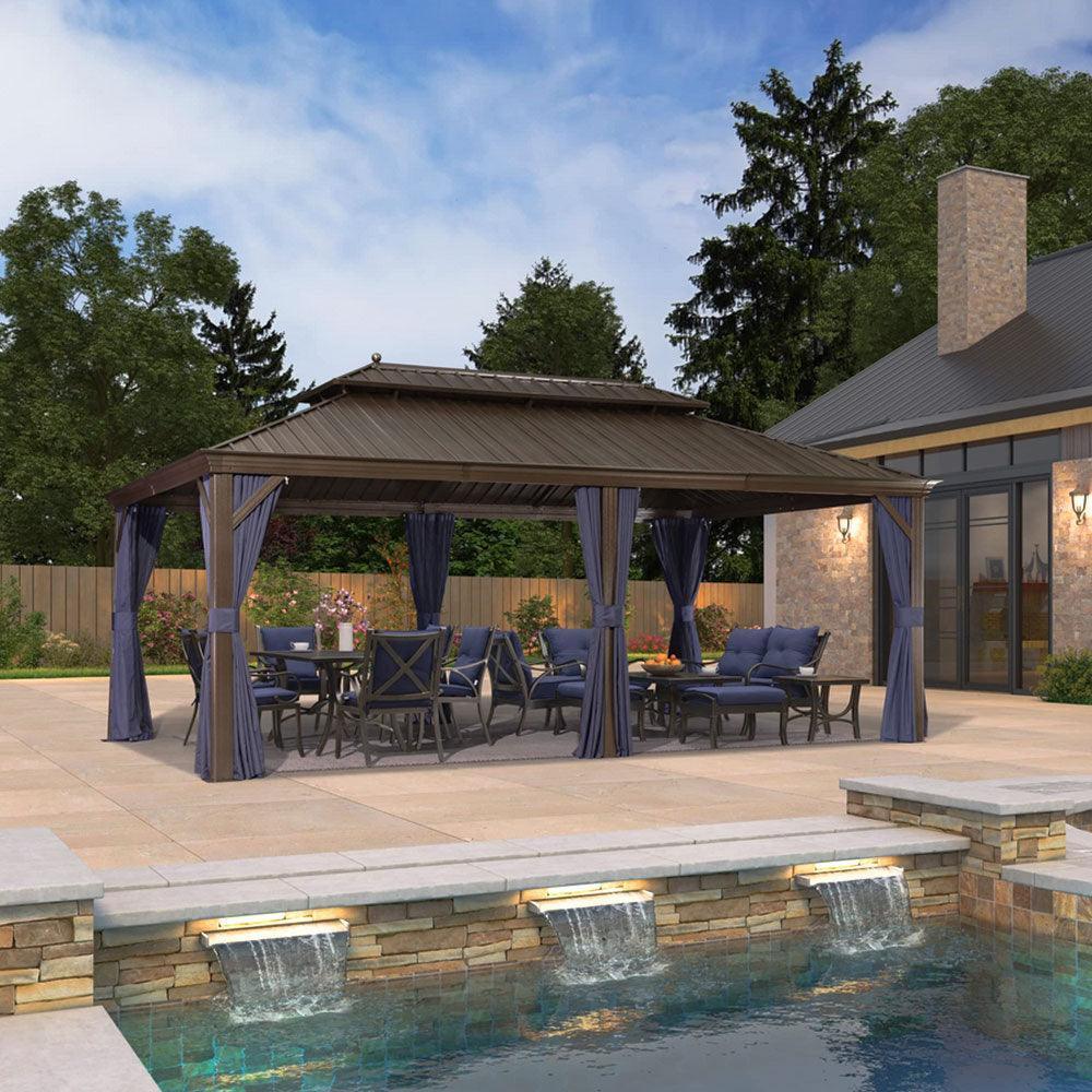 PURPLE LEAF Outdoor Hardtop Gazebo for Patio Bronze Aluminum Frame Pavilion with Navy-Blue Curtain - Image 43