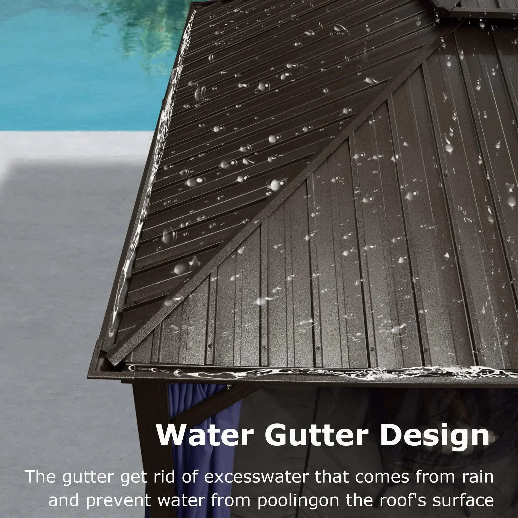 PURPLE LEAF Outdoor Hardtop Gazebo for Patio Bronze Aluminum Frame Pavilion with Navy-Blue Curtain - Image 44