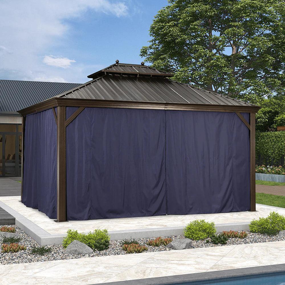 PURPLE LEAF Outdoor Hardtop Gazebo for Patio Bronze Aluminum Frame Pavilion with Navy-Blue Curtain - Image 46