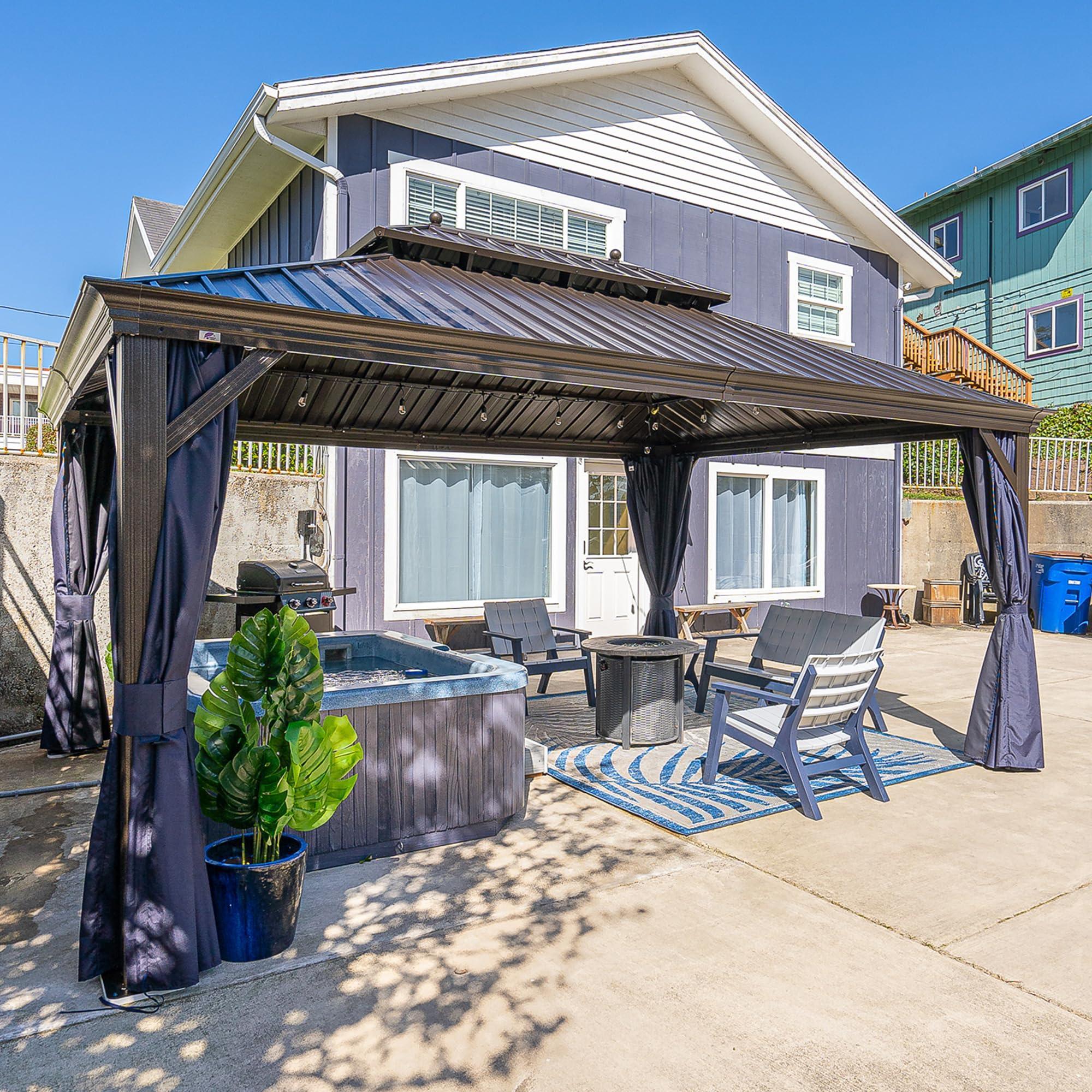 PURPLE LEAF Outdoor Hardtop Gazebo for Patio Bronze Aluminum Frame Pavilion with Navy-Blue Curtain - Image 52
