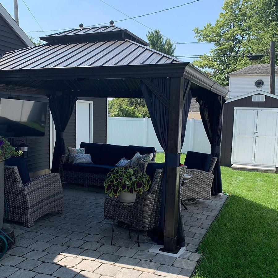 PURPLE LEAF Outdoor Hardtop Gazebo for Patio Bronze Aluminum Frame Pavilion with Navy-Blue Curtain - Image 58