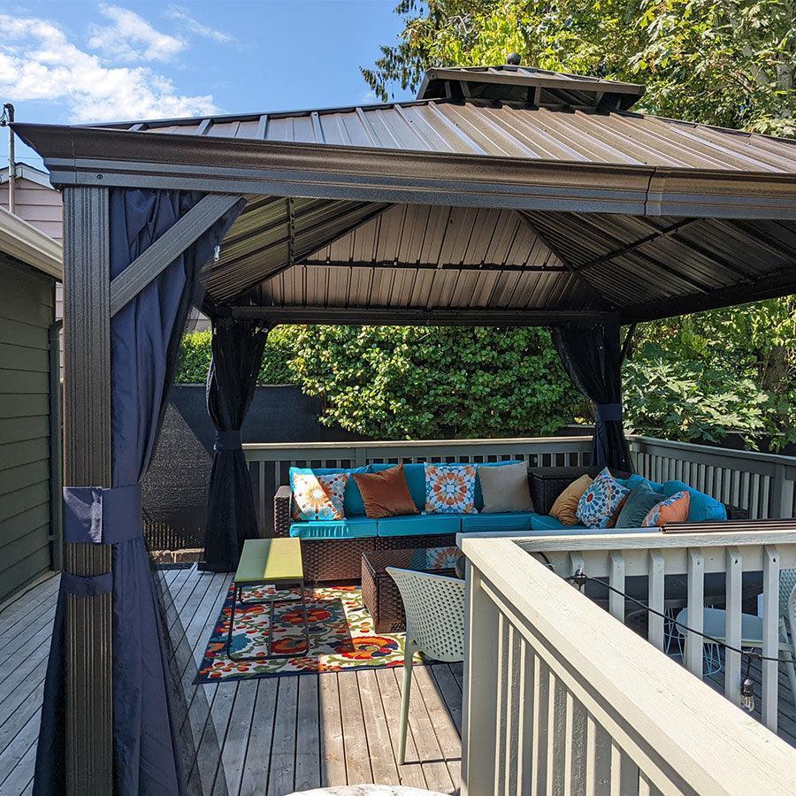 PURPLE LEAF Outdoor Hardtop Gazebo for Patio Bronze Aluminum Frame Pavilion with Navy-Blue Curtain - Image 59