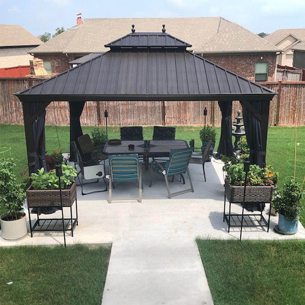 PURPLE LEAF Outdoor Hardtop Gazebo for Patio Bronze Aluminum Frame Pavilion with Navy-Blue Curtain - Image 60