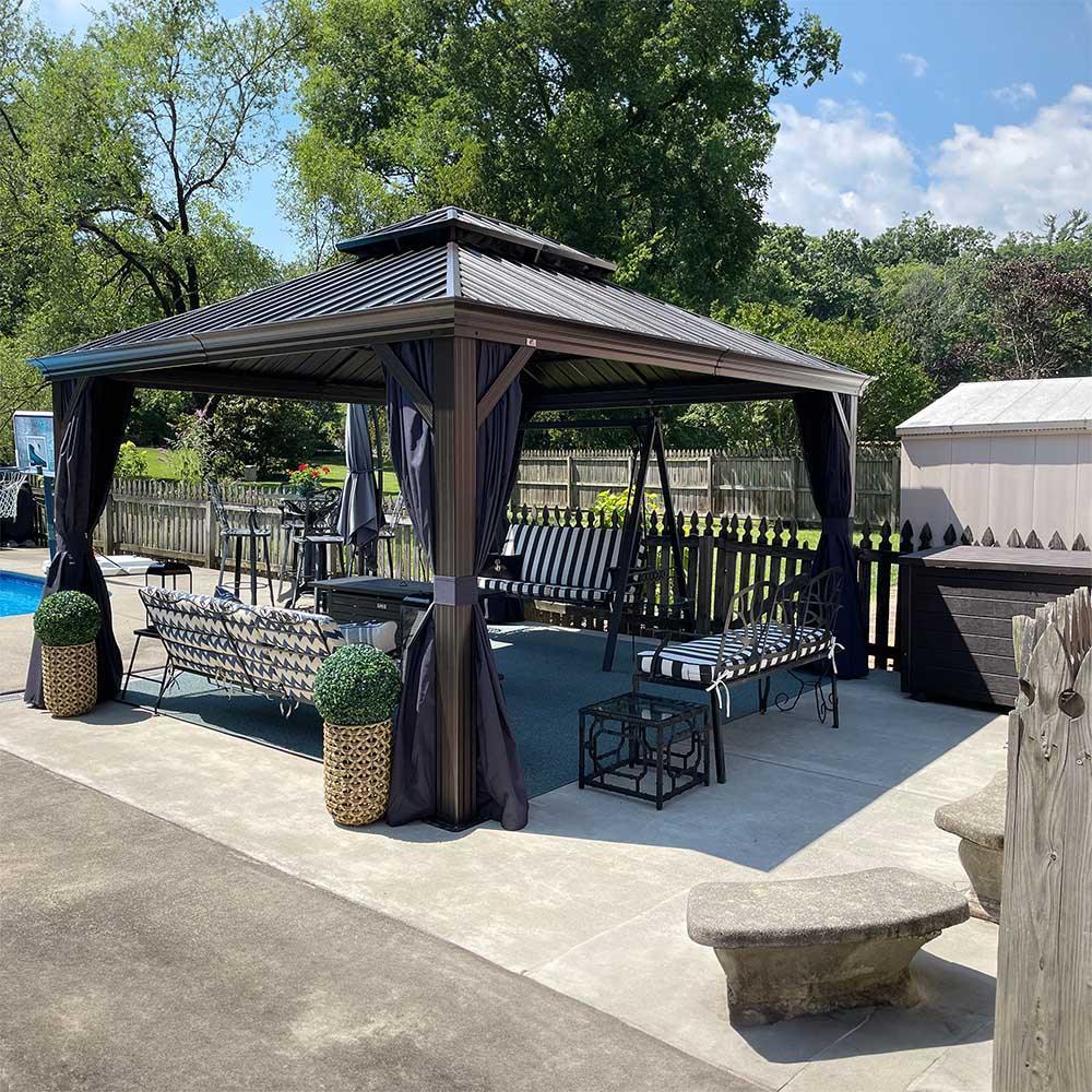 PURPLE LEAF Outdoor Hardtop Gazebo for Patio Bronze Aluminum Frame Pavilion with Navy-Blue Curtain - Image 61