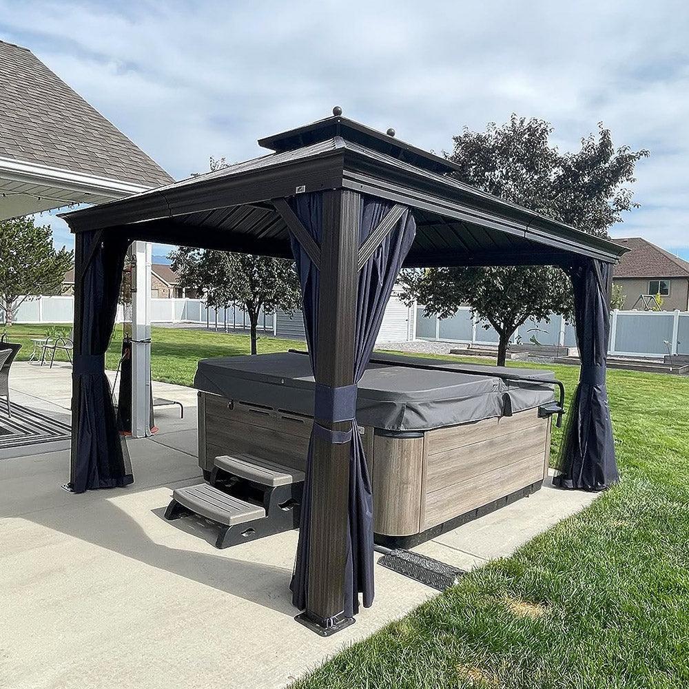 PURPLE LEAF Outdoor Hardtop Gazebo for Patio Bronze Aluminum Frame Pavilion with Navy-Blue Curtain - Image 67