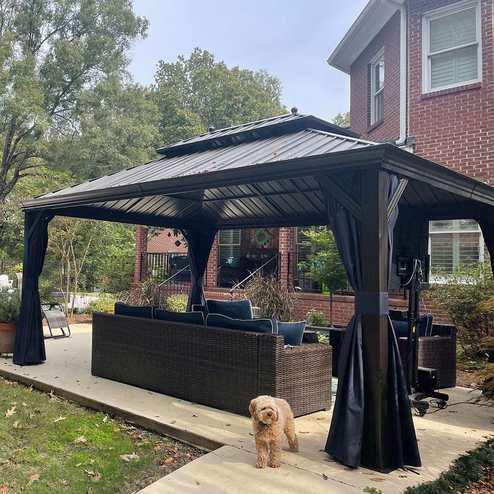 PURPLE LEAF Outdoor Hardtop Gazebo for Patio Bronze Aluminum Frame Pavilion with Navy-Blue Curtain - Image 68