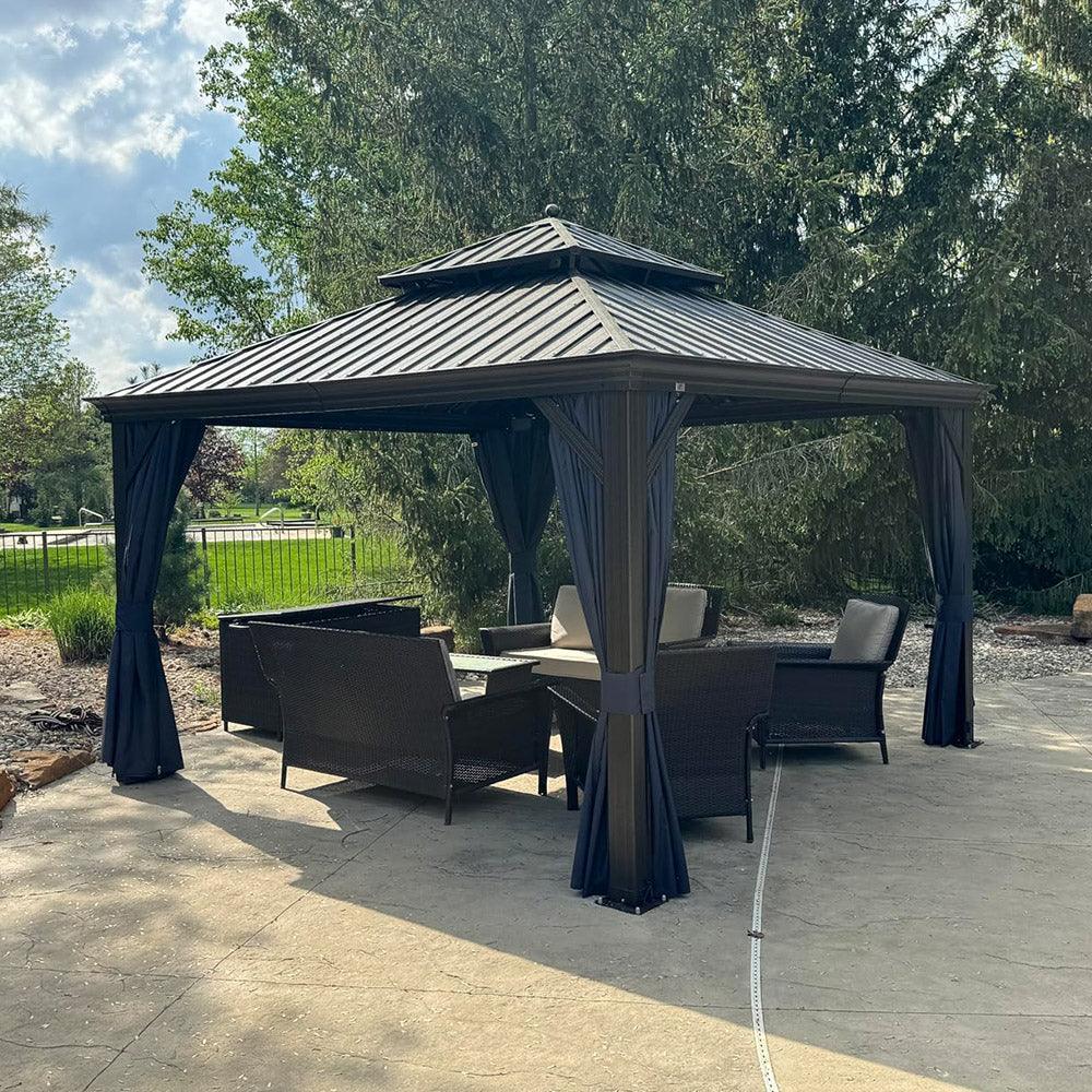 PURPLE LEAF Outdoor Hardtop Gazebo for Patio Bronze Aluminum Frame Pavilion with Navy-Blue Curtain - Image 69