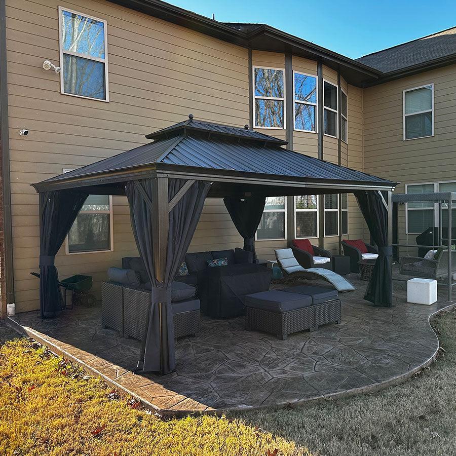 PURPLE LEAF Outdoor Hardtop Gazebo for Patio Bronze Aluminum Frame Pavilion with Navy-Blue Curtain - Image 85
