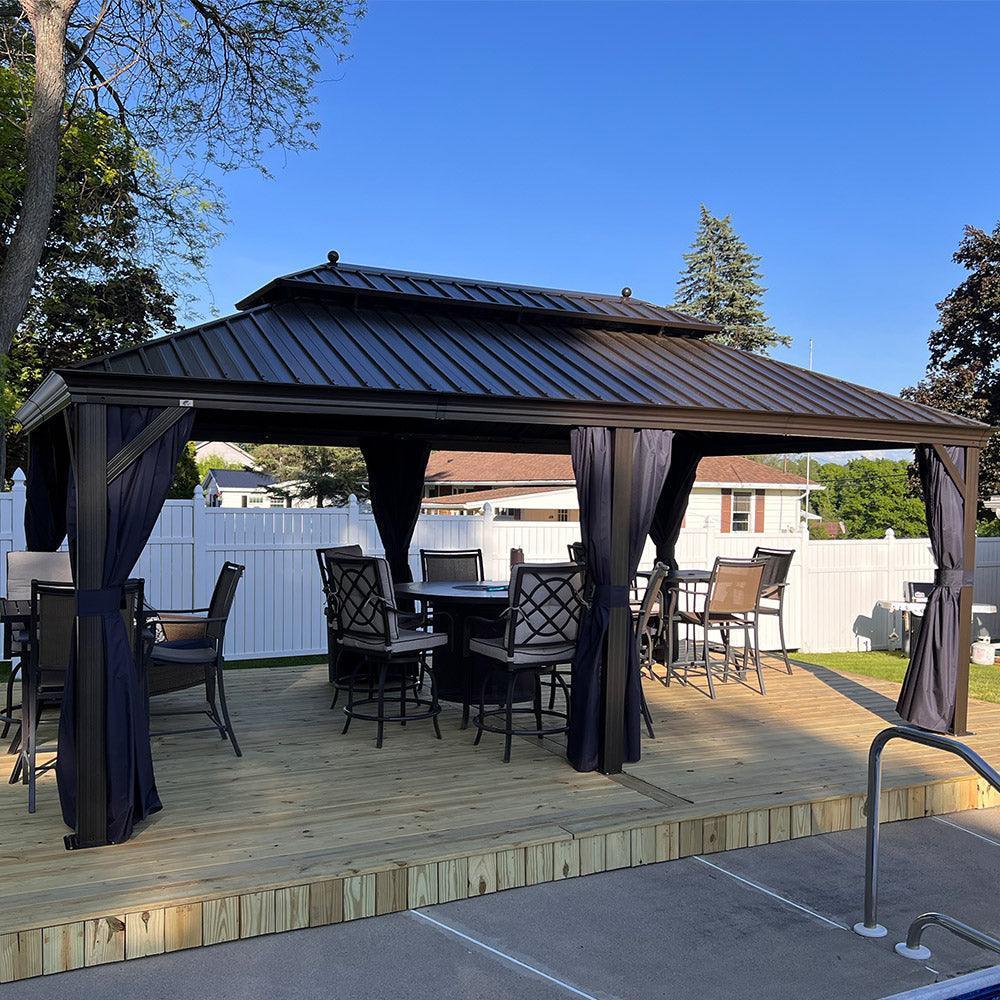 PURPLE LEAF Outdoor Hardtop Gazebo for Patio Bronze Aluminum Frame Pavilion with Navy-Blue Curtain - Image 91