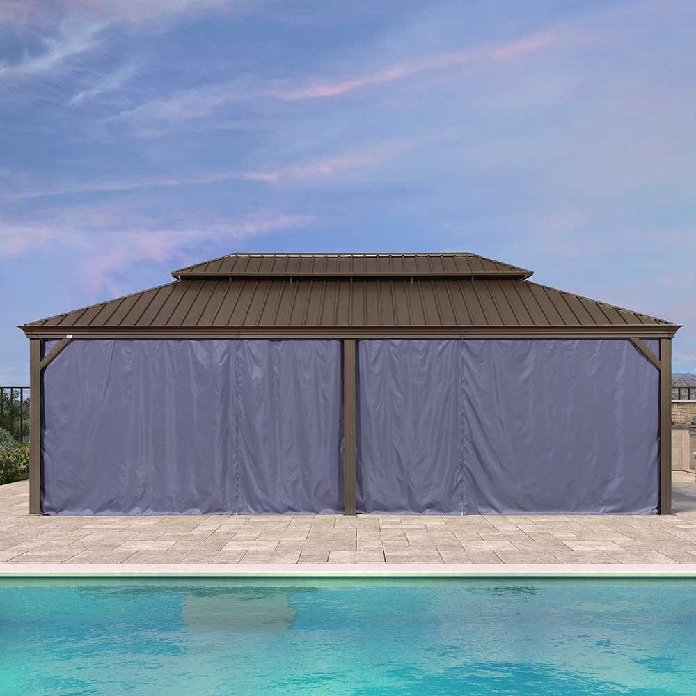 PURPLE LEAF Outdoor Hardtop Gazebo for Patio Bronze Aluminum Frame Pavilion with Navy-Blue Curtain - Image 95