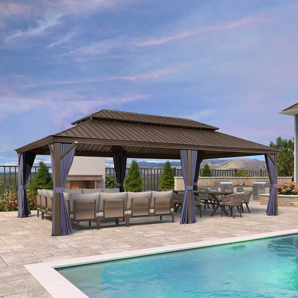 PURPLE LEAF Outdoor Hardtop Gazebo for Patio Bronze Aluminum Frame Pavilion with Navy-Blue Curtain - Image 96