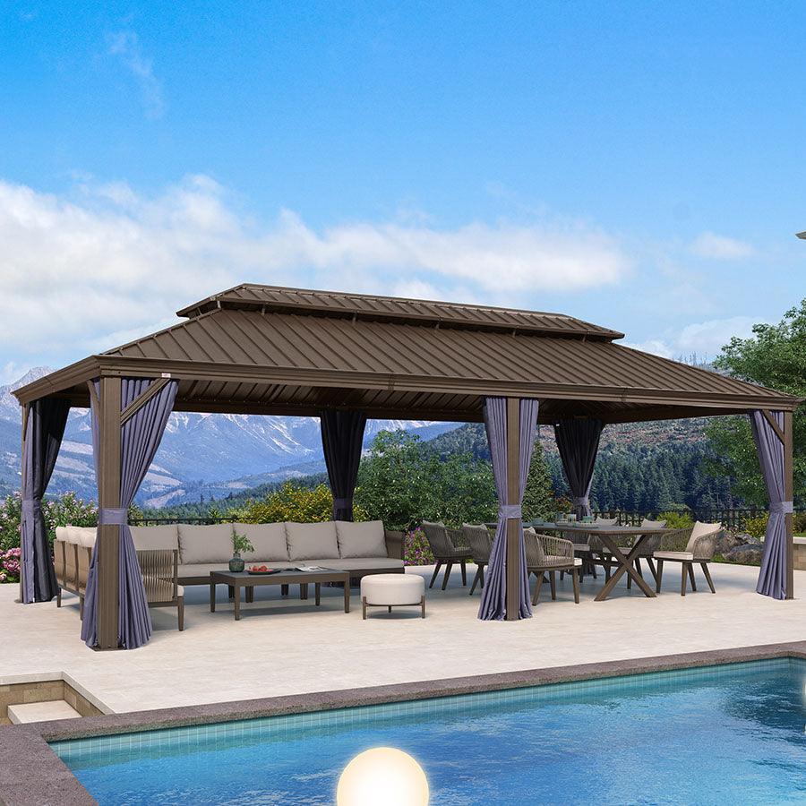 PURPLE LEAF Outdoor Hardtop Gazebo for Patio Bronze Aluminum Frame Pavilion with Navy-Blue Curtain - Image 97