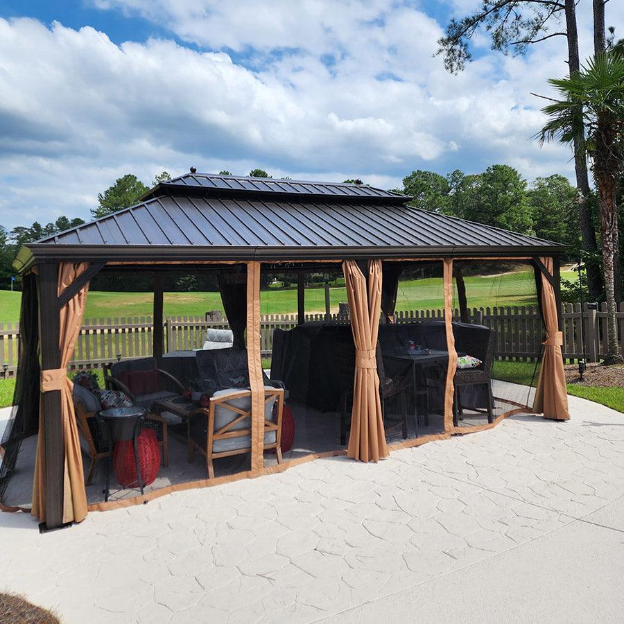 PURPLE LEAF Outdoor Hardtop Gazebo for Garden Bronze Double Roof Aluminum Frame Pavilion with String Lights-milky - Image 113