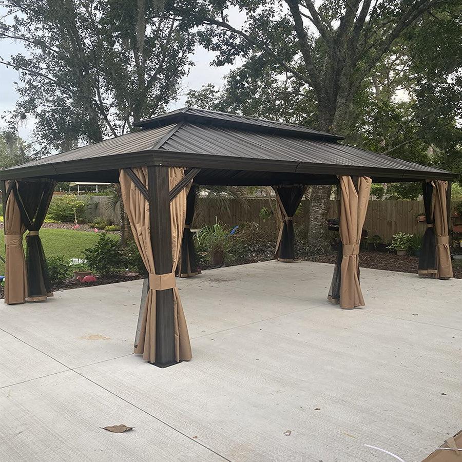 PURPLE LEAF Outdoor Hardtop Gazebo for Garden Bronze Double Roof Aluminum Frame Pavilion with String Lights-milky - Image 118