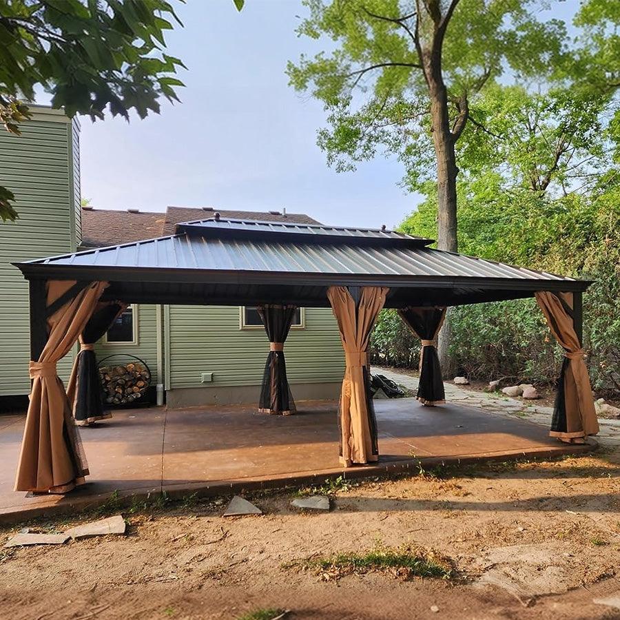 PURPLE LEAF Outdoor Hardtop Gazebo for Garden Bronze Double Roof Aluminum Frame Pavilion with String Lights-milky - Image 120