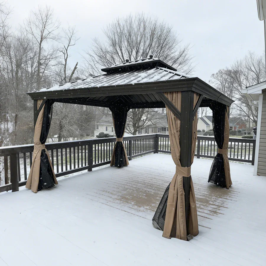 PURPLE LEAF Outdoor Hardtop Gazebo for Garden Bronze Double Roof Aluminum Frame Pavilion with String Lights-milky - Image 123