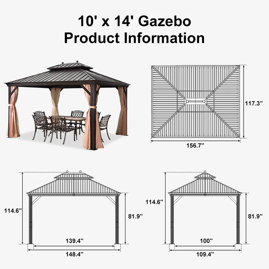 PURPLE LEAF Outdoor Hardtop Gazebo for Garden Bronze Double Roof Aluminum Frame Pavilion with String Lights-milky - Image 128