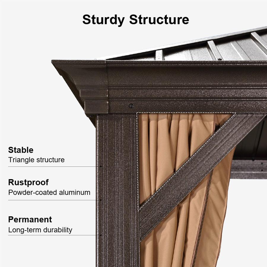 PURPLE LEAF Outdoor Hardtop Gazebo for Garden Bronze Double Roof Aluminum Frame Pavilion with String Lights-milky - Image 93