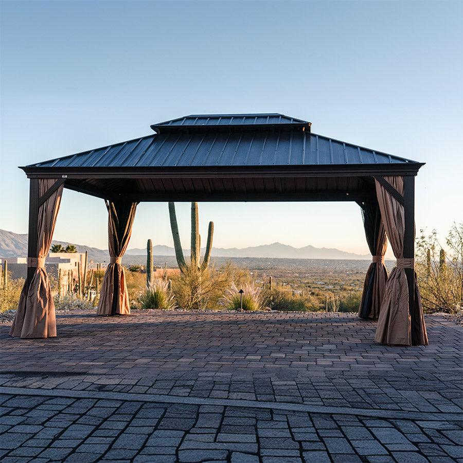 PURPLE LEAF Outdoor Hardtop Gazebo for Garden Bronze Double Roof Aluminum Frame Pavilion with String Lights-milky - Image 98