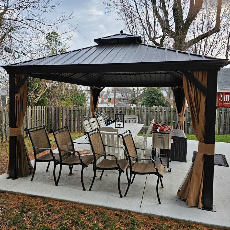 PURPLE LEAF Outdoor Hardtop Gazebo for Garden Bronze Double Roof Aluminum Frame Pavilion with String Lights-milky - Image 87