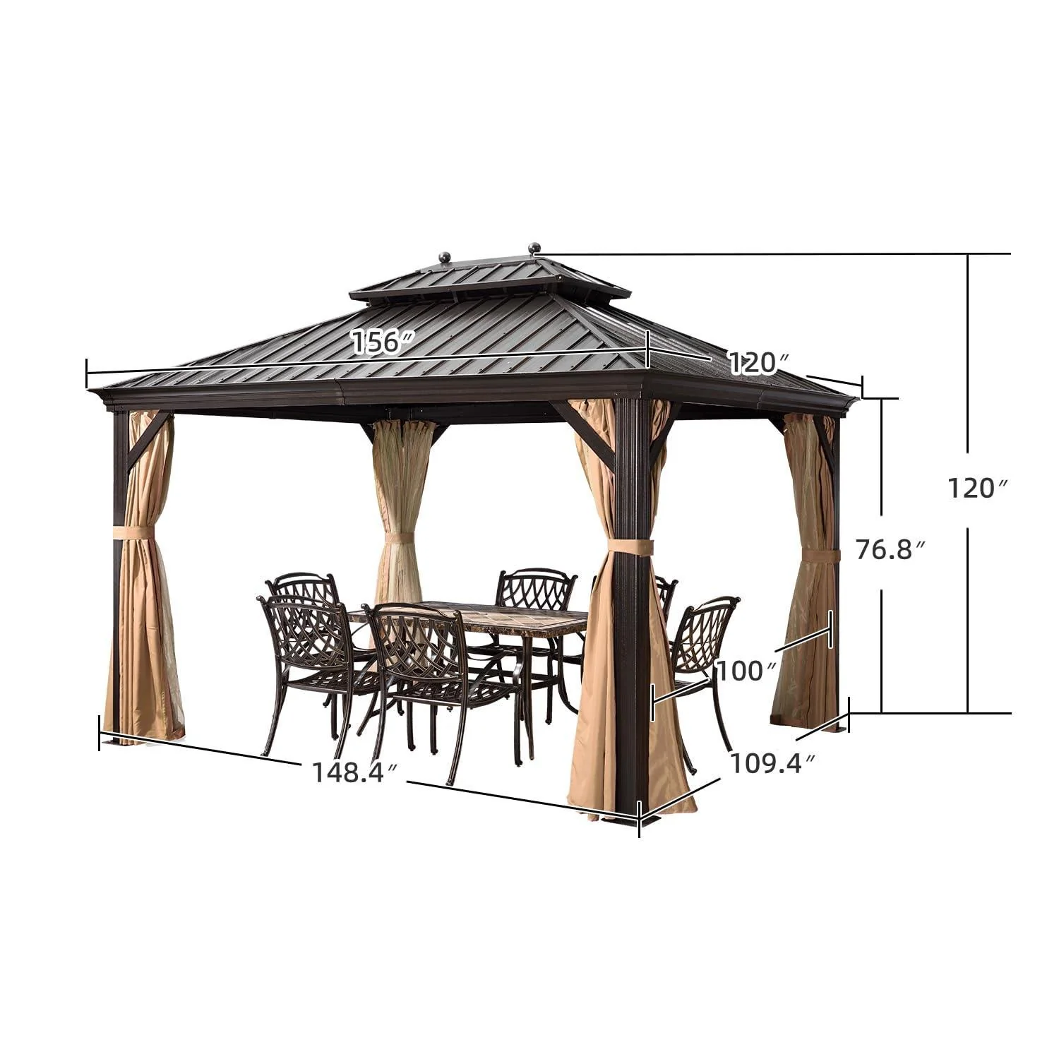 PURPLE LEAF Outdoor Hardtop Gazebo for Garden Bronze Double Roof Aluminum Frame Pavilion with String Lights-milky - Image 13