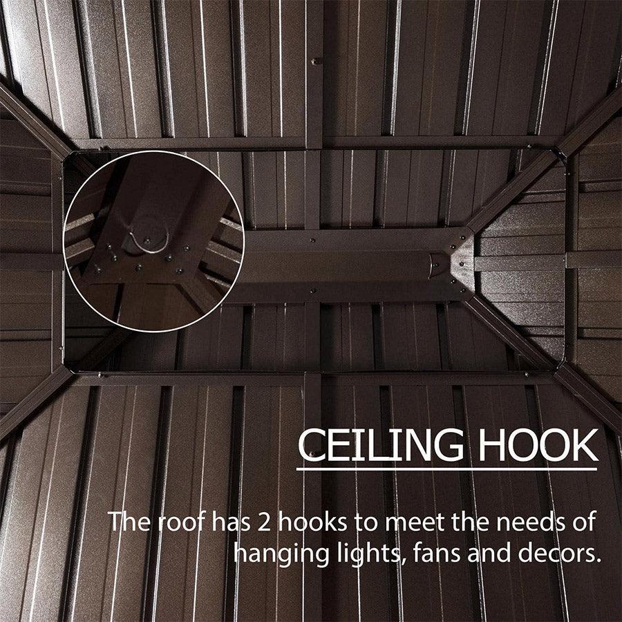 PURPLE LEAF Outdoor Hardtop Gazebo for Garden Bronze Double Roof Aluminum Frame Pavilion with String Lights-milky - Image 25